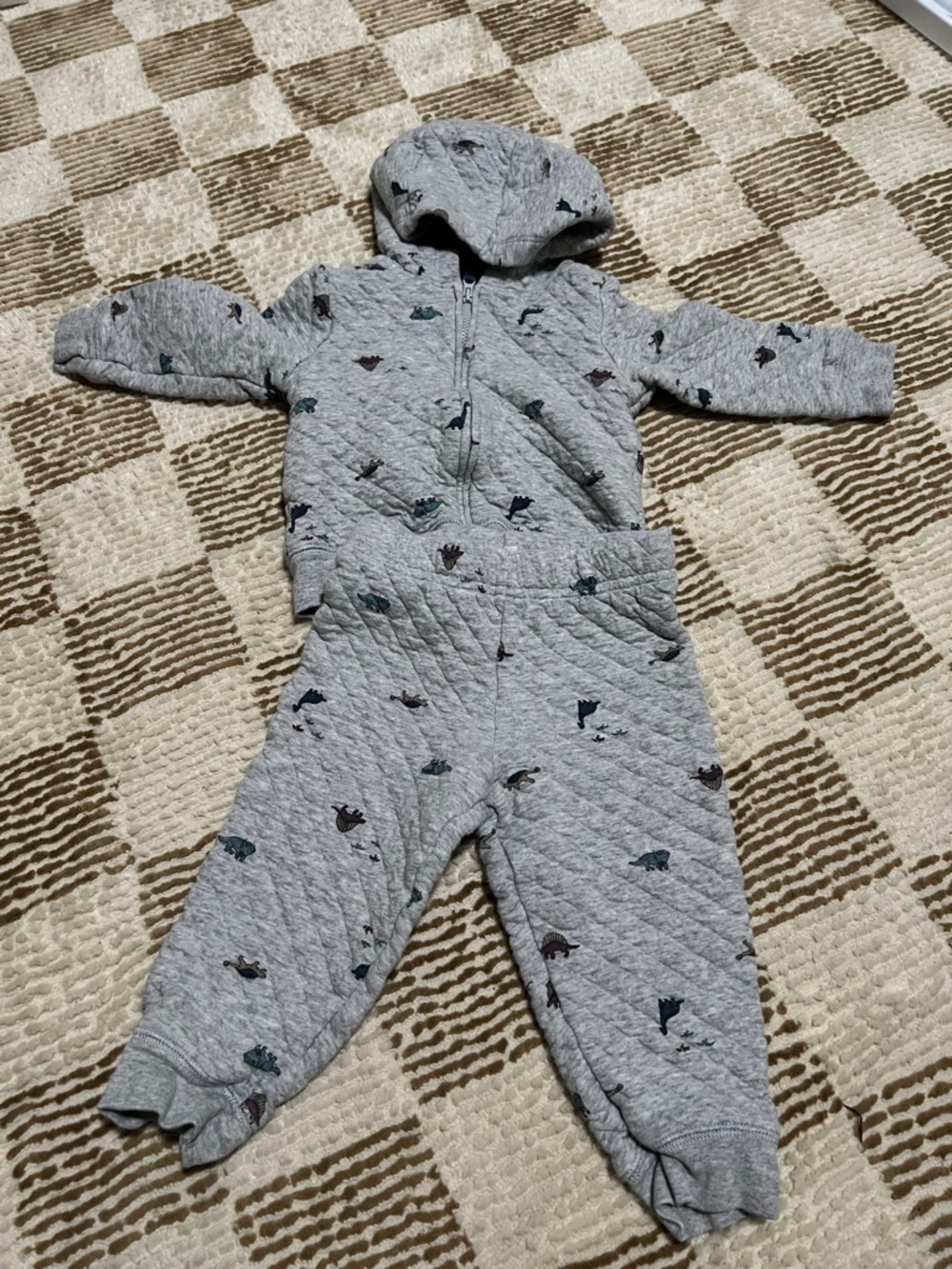 Carter's Gray Quilted Dino Hoodie & Pants Set